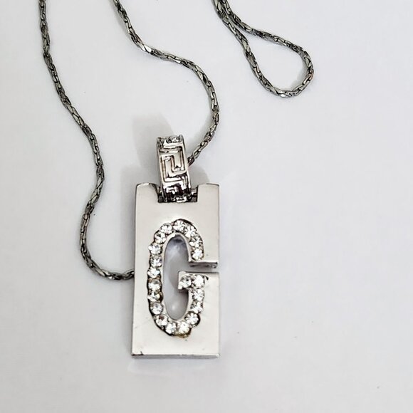 Silver Letter "G" Pendant Charm Necklace Rhinestone - Picture 1 of 4